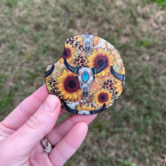 Steer Head Sunflower Car Coaster Set | Car Accessories - Picture 6 of 11
